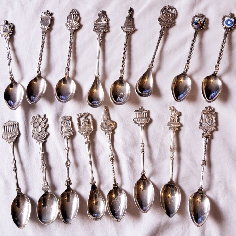 Lot of 16 Vintage Collectible Souvenir Spoons - Unique Designs